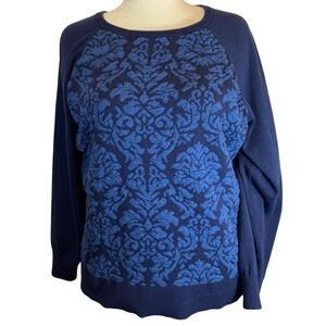 Como Vintage Womens Blue Sweater Jacquard Pattern Crew Neck Size 2X